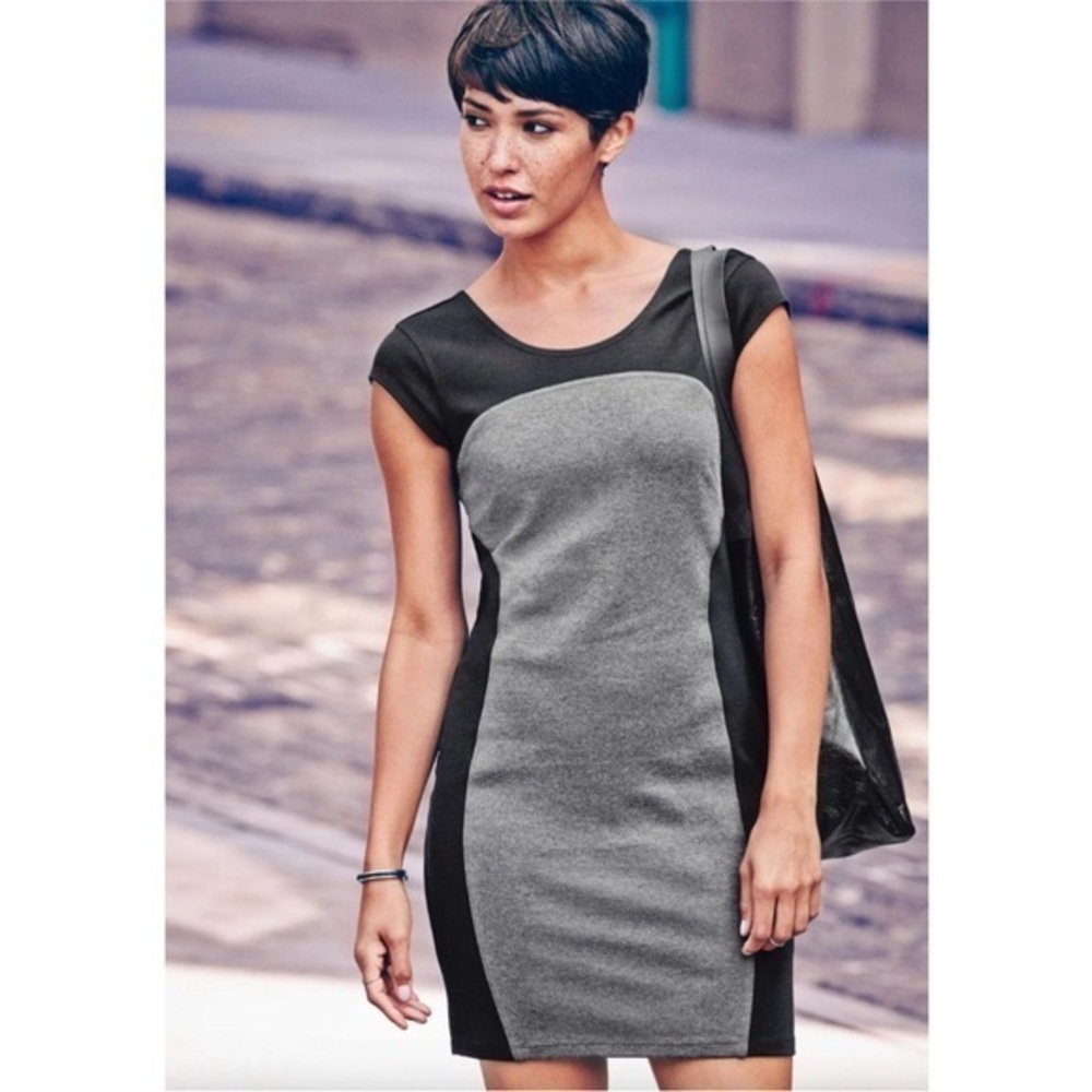 Athleta Cityscape Knit Dress Stylish Gray and Black Sleeveless Dress Size L/XL